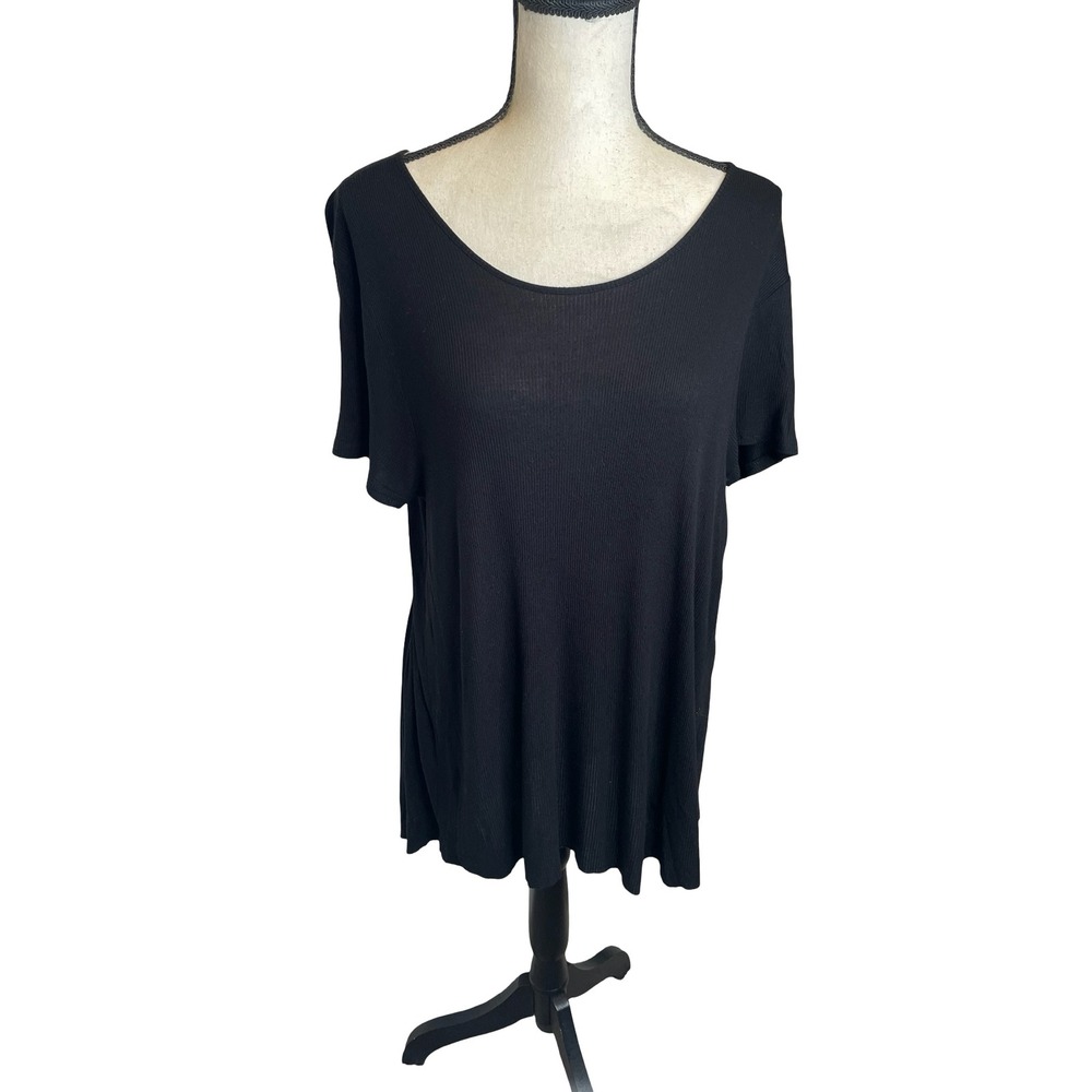 Cheap Monday Asymmetrical Side Slit Flowy Tunic Top Black Ribbed Casual Basic L